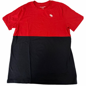 Abercrombie & Fitch Red Navy Blue Colour Block Tee Youth Boy 15/16 XL